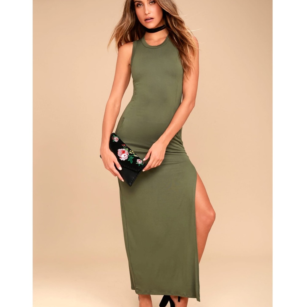 Lulus Shield and Sword Olive Green Sleeveless Maxi